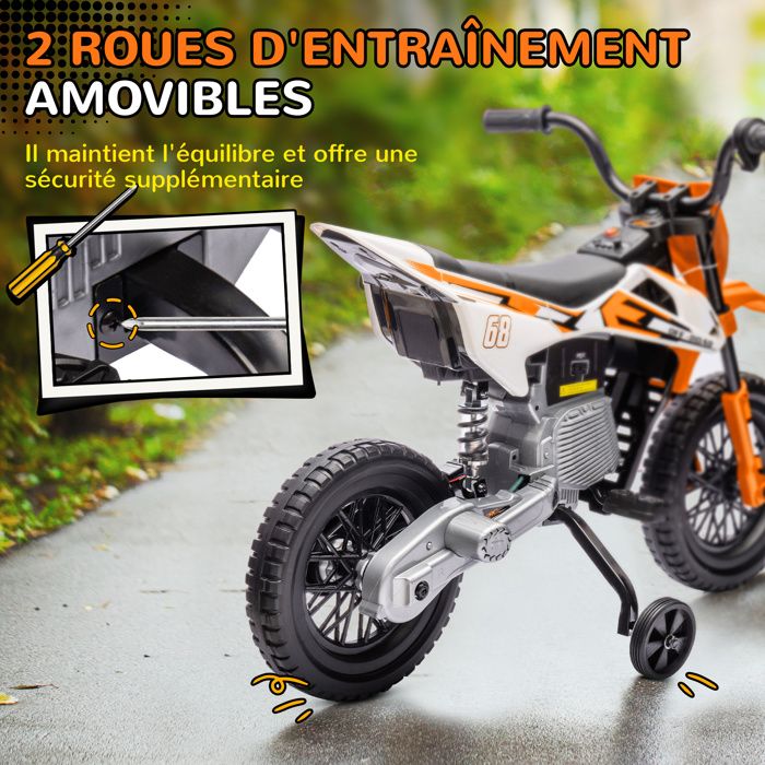 AIYAPLAY Moto cross électrique enfant 12V, 2 moteurs, max. 5km/h, vert au meilleur prix sur