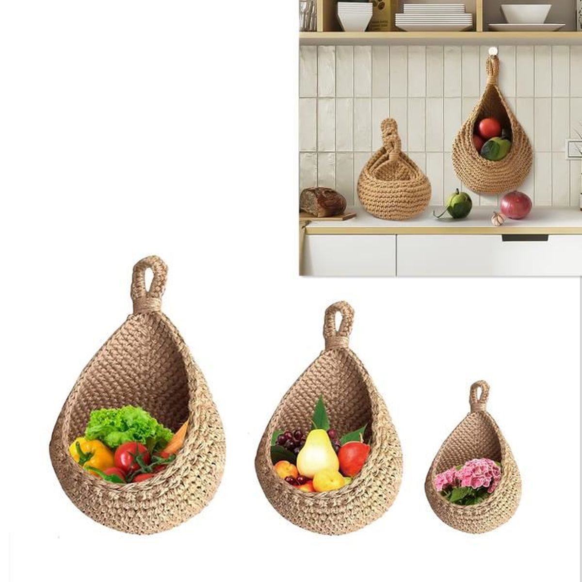SUMTree Lot De 3 Paniers Osier Rond – Corbeilles à Fruits, Pain, Cookies – Tailles Dégradées, Style Naturel Et Élégant Pour Cuisine Et Table