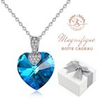 Collier et Pendentif Coeur en Cristaux Autrichien Baigné dans l'OR Blanc. Idée Cadeau Noël, Nouvel An. Avec boîte cadeau. 2SPLENDID®