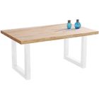 PEGANE Table à manger en bois coloris chêne nordique - pieds blanc - Longueur 160 x profondeur 100 x hauteur 75 cm