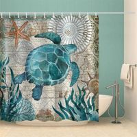 Rideau de douche en tissu polyester imperméable Tortue de mer 180 x 200 cm avec crochets