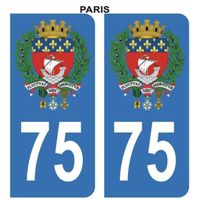 Autocollant Stickers plaque immatriculation voiture auto 75 Bleu Blason Ville Paris Lot de 2