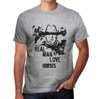 Homme Tee-Shirt Les Vrais Hommes Aiment Les Chevaux – Real Men Love Horses – T-Shirt Vintage Gris