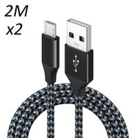 [2 pack] Cable Nylon Tressé Noir Micro USB 2M pour tablette Lenovo Tab 4 10" - E10 10.1" - M10" Gen 1 - M8" [Toproduits®]