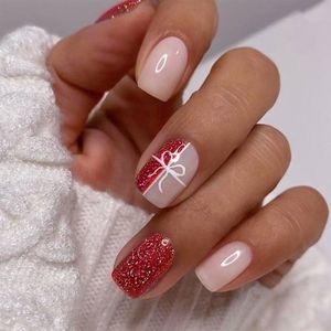 Faux Ongles Courts Pression Rouge Brillant - 24 Pièces Avec Colle Gel - Neuf