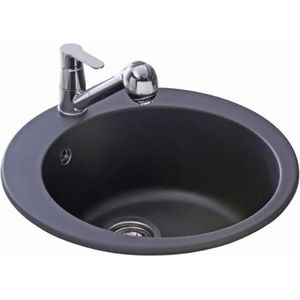 EVIER DE CUISINE Évier rond en granit noir Aquasanita CLARIS 1 bac 