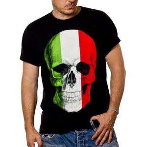 T-SHIRT Crâne T-Shirt Homme Tête De Mort Italie Noir Drapeau S