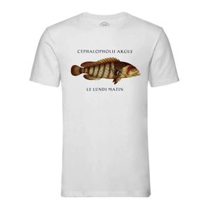 T-SHIRT T-shirt Homme Col Rond Blanc Cephalopholis Argus le lundi matin Planche Biologie Illustration