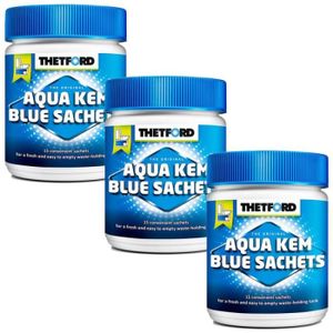 ENTRETIEN WC CHIMIQUE THETFORD lot 3x Aqua Kem Blue Sachets 15 sachets liquéfiant