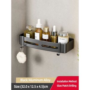 PORTE ACCESSOIRE Support de douche,Black 1Square--étagère salle de bain maquillage organiseurs de rangement alliage'aluminium étagère de douche acces