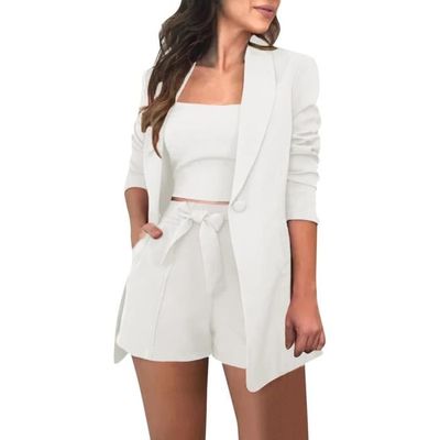 Ensemble Tailleur Femme 3 Pièces - Blazer, Top Et Short De Bureau - Style Professionnel Et Élégant