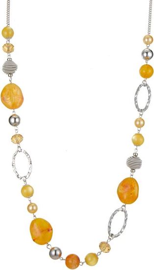Collier De Perles Ethnique En Argent Sterling 925 - Ambre Jaune, Onyx Rouge, Longueur 18 Pouces, Neuf