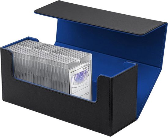 Miyacare Boîte De Rangement Cartes MTG 1200+ Cartes - Étui Magnétique Cuir PU Noir Bleu Avec 8 Séparateurs Et Pochettes Magnétiques