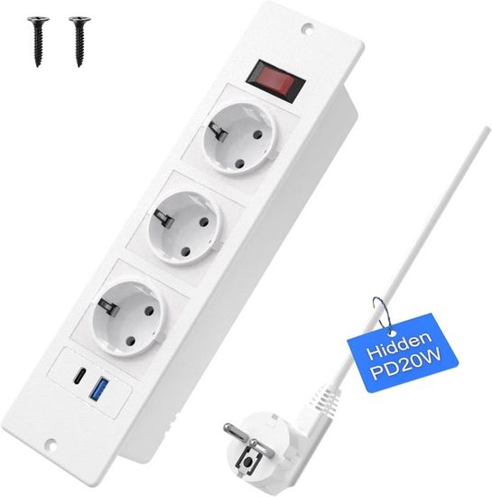 EXTRASTAR Multiprise Avec 3 Prises Et Interrupteur, Câble 1,5 M, Pour La Maison, Le Bureau Et Les Voyages, Max 3680 W, 16 A, 250 V, Noir, 1 Pièce