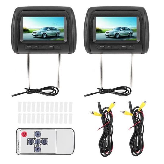 Cikonielf lecteur DVD de voiture 2 pièces 7 en contrôle sans fil réglable appui-tête LCD lecteur vidéo USB MP5 affichage noir