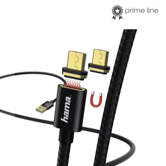 Hama Magnetic, 1 m, USB A, Micro-USB B, 2.0, Noir