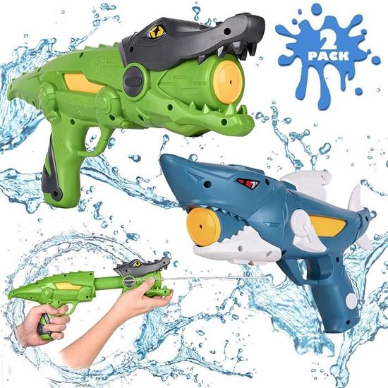 Lot De 2 Pistolets à Eau Requin - Puissant Jet 8-10m Pour Enfants, Bataille Piscine Et Plage