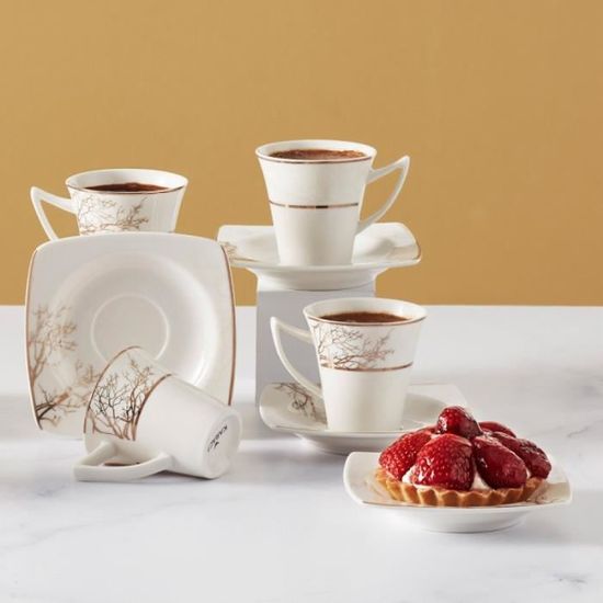 Ensemble 6 Tasses à Expresso Avec Plateau Et Cuillères – Céramique Moderne, JJA