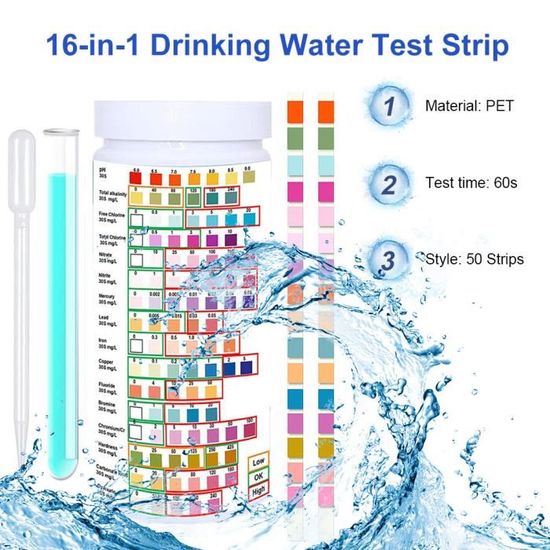 Testeur d'eau 16 en 1, dureté de l'eau, bandelettes de test d'eau