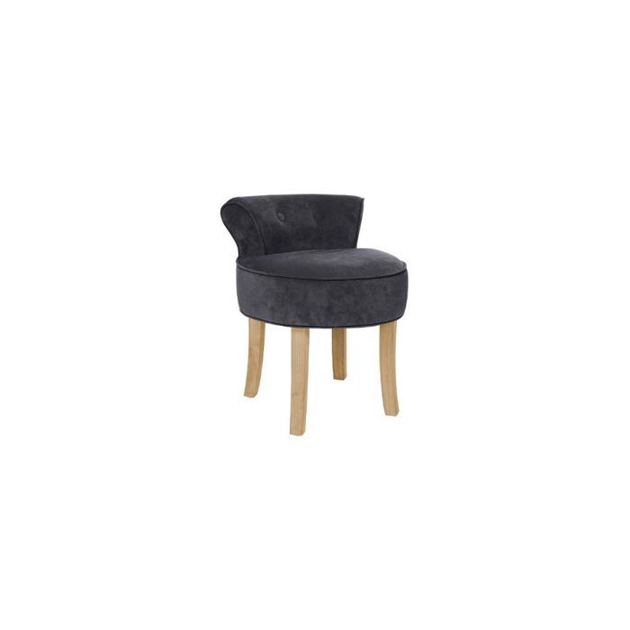 Tabouret avec mini dossier - L 46 x l 49 x H 58 cm - Velours - Gris