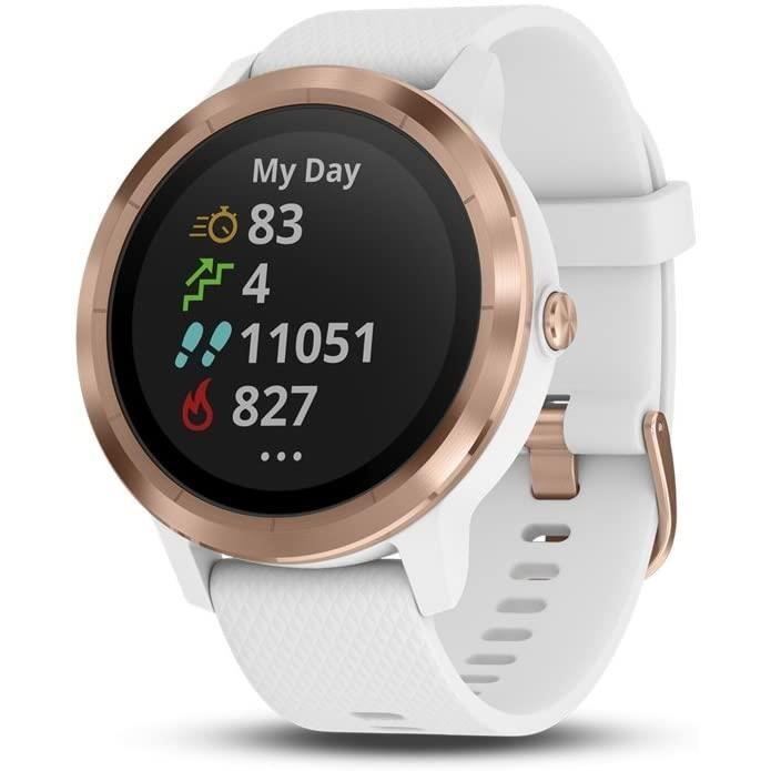 Garmin Vivoactive 3 - Montre Connectée de Sport avec GPS et Cardio Poignet, Or Rose avec Bracelet Blanc