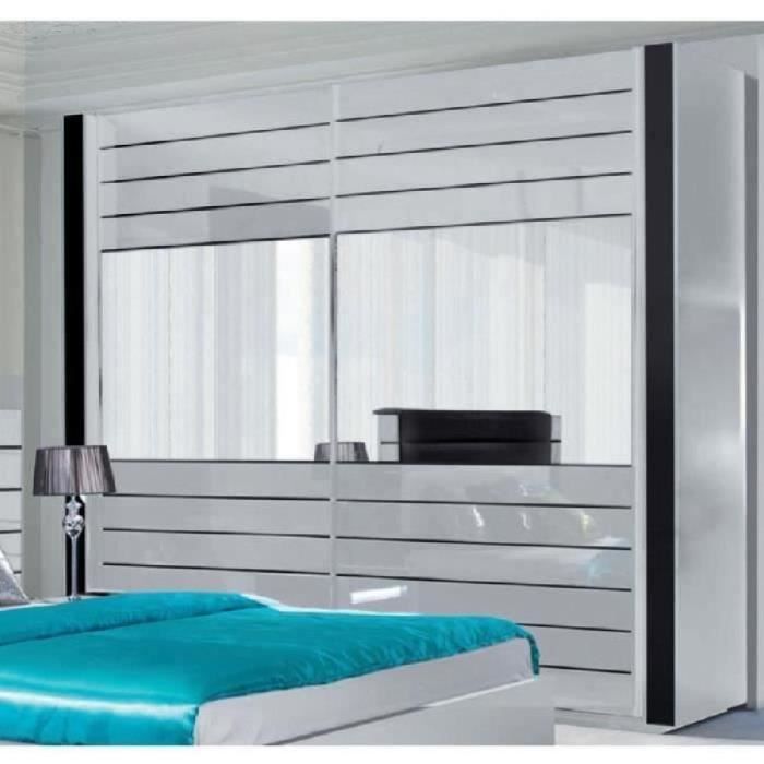 Armoire LINA blanche et noire laquée tout équipée. Meuble design pour votre chambre à coucher