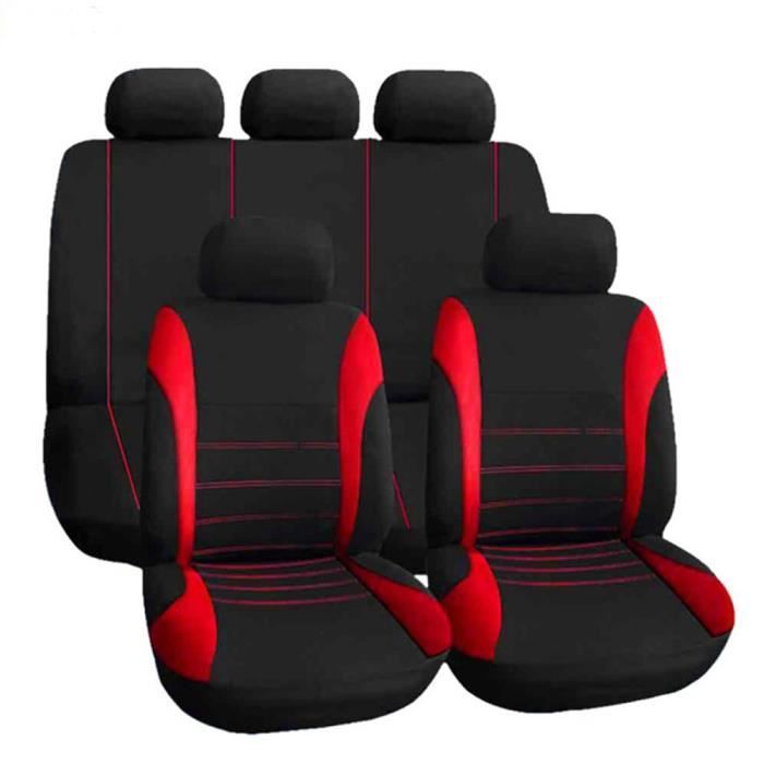 Housses de siège de voiture 9 pièces - Accessoires d'intérieur pour voiture, camion, SUV, ou Van po Rouge