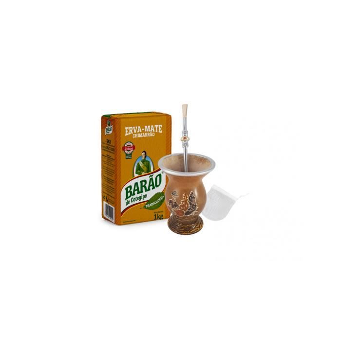 Kit complet pour Chimarrão (Yerba Mate 1kg + Gourde et Pompe pour chimarrão + filtre pour pompe)
