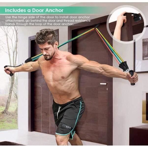 DUYAER® Bandes de Resistance Elastiques Musculation Set, Latex Fitness Exercice Bands Kit avec Ancre de Porte/Poignées/Sangle de Ch