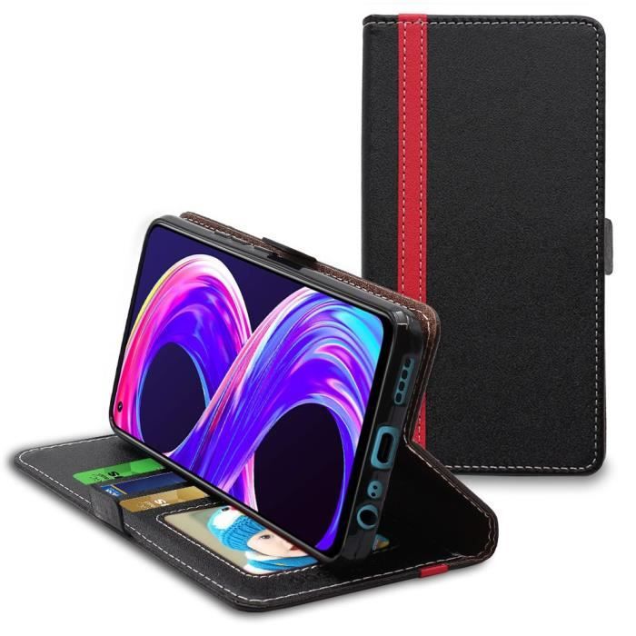 ebestStar ® pour Realme 8 Pro, Realme 8 (No 5G) - Etui Portefeuille PU Cuir Porte-Cartes , Noir / Rouge