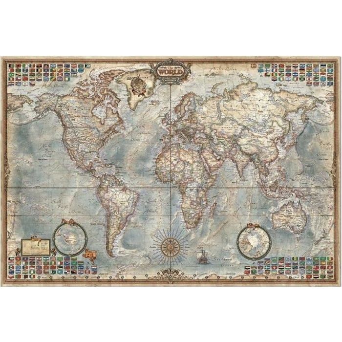 Puzzle Adulte Mappemonde : La Vieille Carte Du Monde - 4000 Pieces - Collection Geographique Et Histoire - Antique - Nouveaute