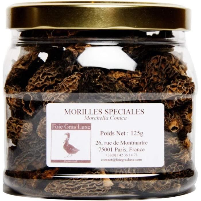 Morilles Conica Séchées 125g - Qualité Irréprochable - Champignons Déshydratées Bocal - Pour les Plats Terrines et Sauces
