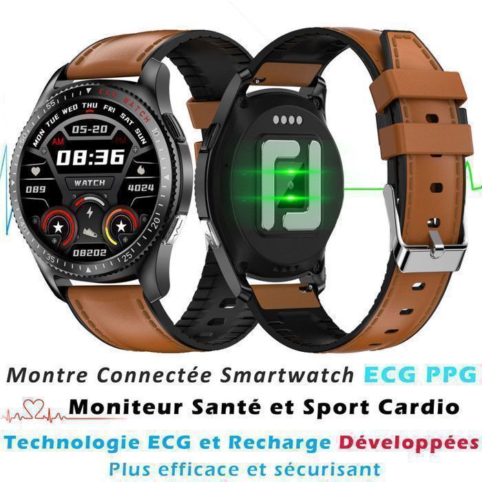Montre Connectée Homme Ronde avec Micro Smartwatch Femme ECG PPG Grand Écran Tactile Étanche IP67 Boîtier Alliage Bracelet Silicone