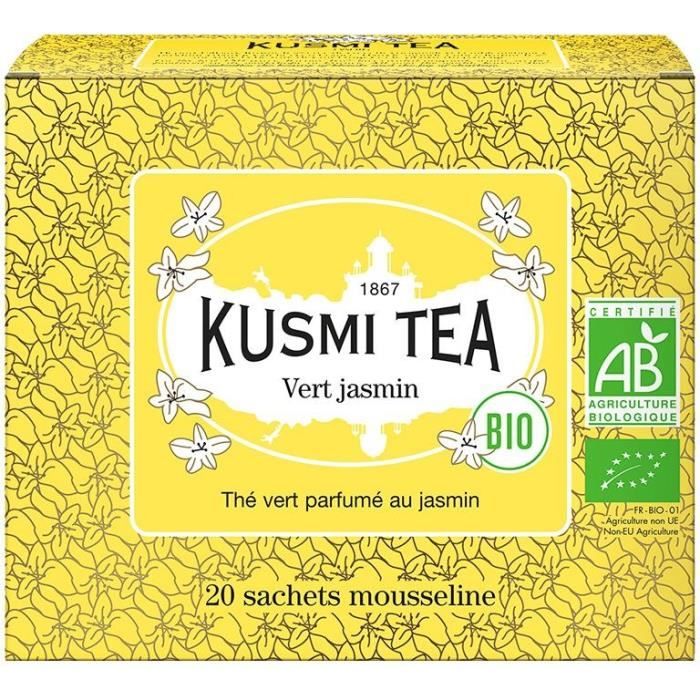 KUSMI TEA Thé vert jasmin - Bio - Etui 20 sachets mousseline - 40 g