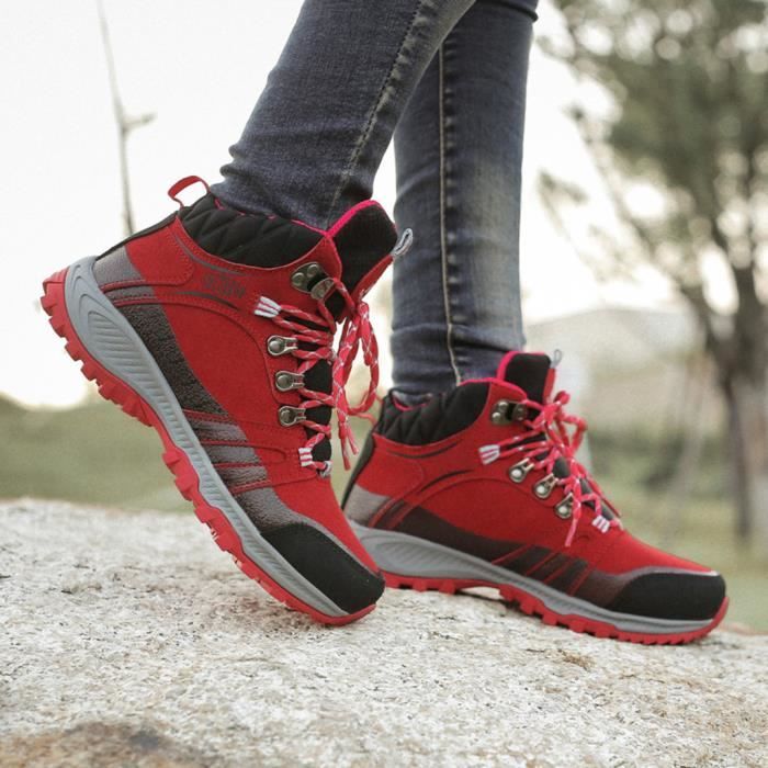 Chaussures de randonnée en plein air Chaussures de randonnée de grande taille et chaussures de randonnée en coton velours rouge