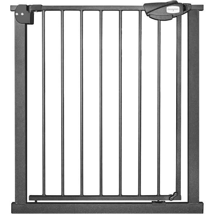 NAIZY Barrière de sécurité pour enfants, barrière d'escalier avec sans perçage et grille métallique - Noir 75 - 85 cm de large