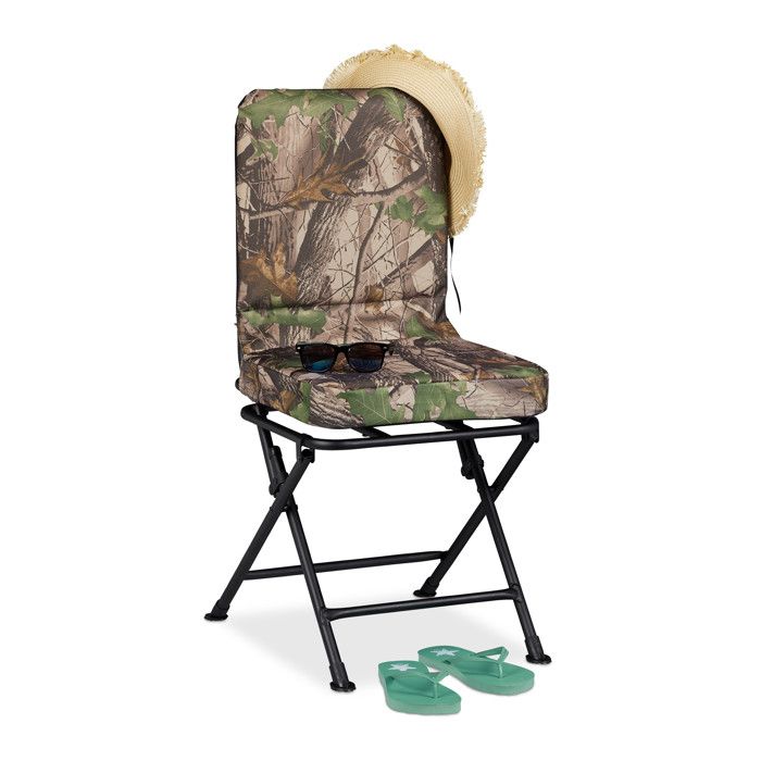 Relaxdays Chaise de camping, Pivote à 360°C, Fauteuil de pêche pivotant plage pliante pliable, 100 kg, vert