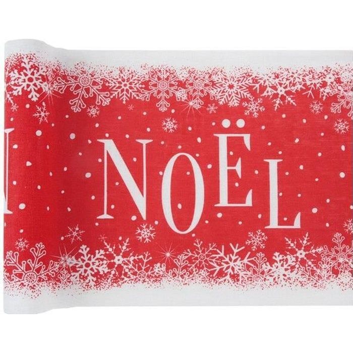Chemin de table élégant Noël enneigé rouge et blanc 3m x 28cm (x1) REF/6965