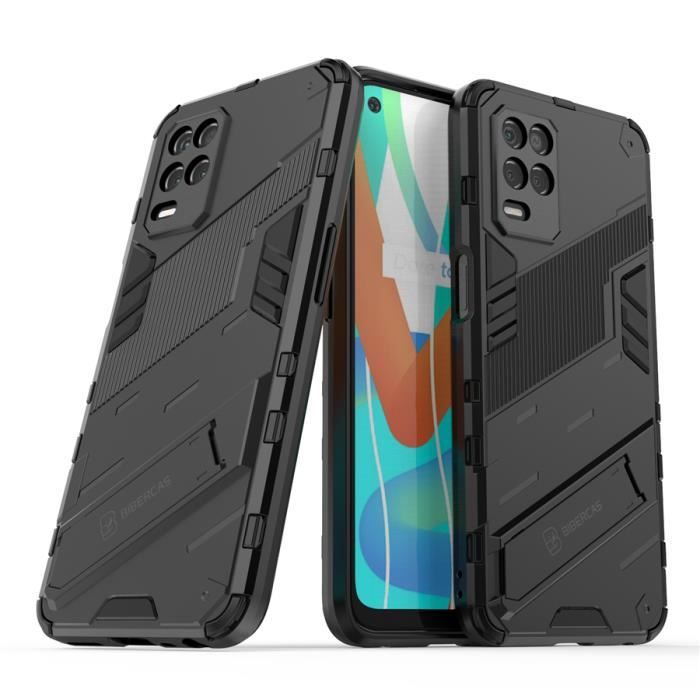 Coque Realme 8 (5G), Noir Antichoc Armure Dur Robuste Support Punk Bumper Protection Double Couche Renforcée