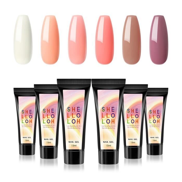 Shelloloh 6 Couleurs Semi Permanent Polish Poly UV Extension Gel Polish Complet Nail Coloré Gel LED Vernis à Ongle Kit Manucure