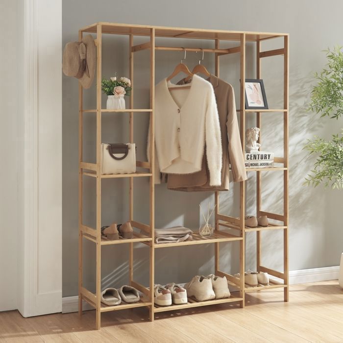Portant à vêtements Ilomantsi bambou 165 x 122 x 35 cm naturel