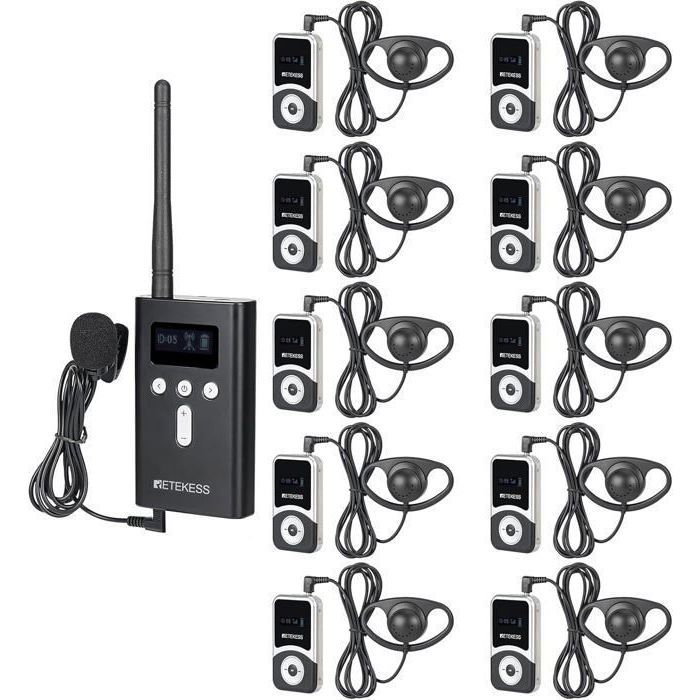 Retekess T130S Tour Guide System sans Fil 100m Système de traduction multilingue pour Tourisme Visites dUsines (10 Récepteurs)