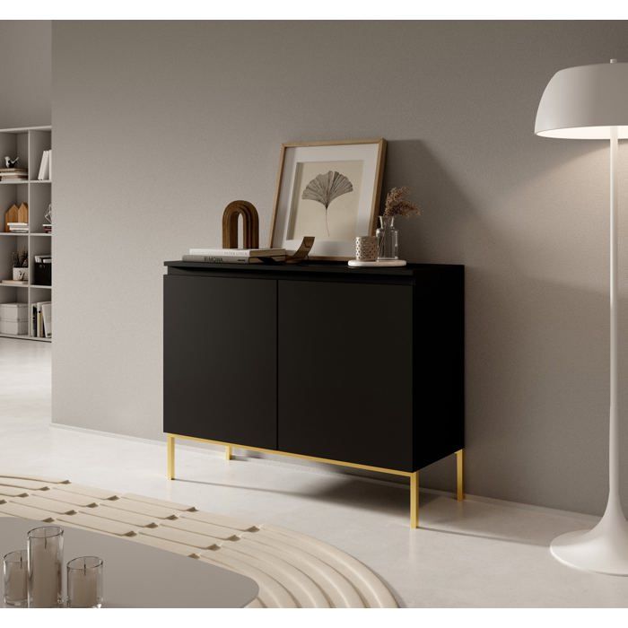 Commode à deux portes - BEMMI - 100 cm - noir avec pieds dorés Commode à deux portes - BEMMI - 100 cm - noir avec pieds dorés