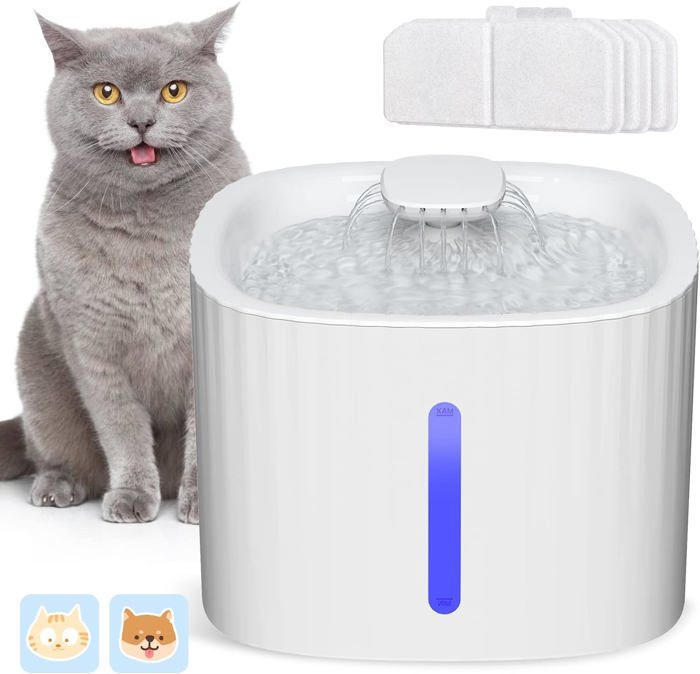 Comparer les prix de Fontaine à Eau pour Chat Chien 3L, Distributeur Eau pour Chat Silencieux avec LED Fenêtre de Niveau d'eau,3 Filtre à Charbon Actif
