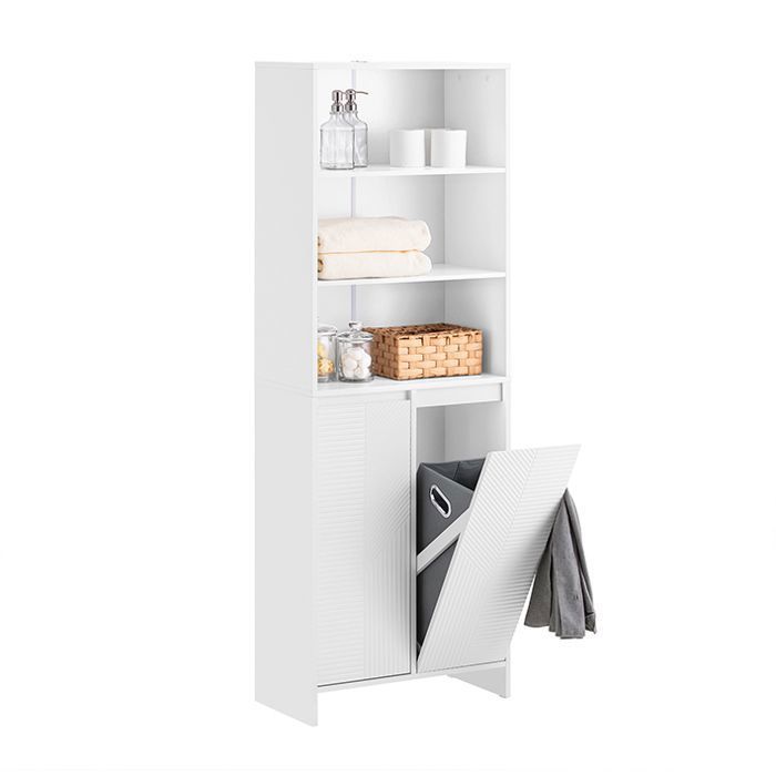 SoBuy Armoire Salle de Bain Haute 60x30x170 cm 2 Portes 2 Paniers à Linge Amovibles et 3 Compartiments Blanc