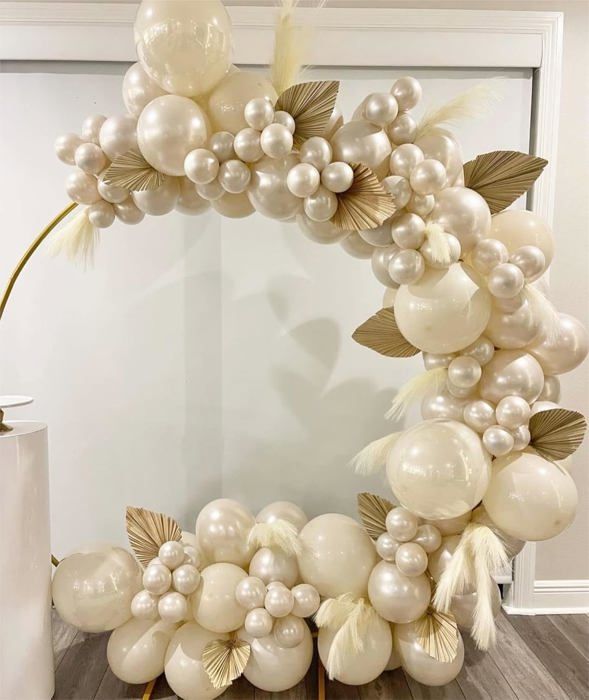 Kit Arche De Ballons Blanc Et Or - 185 Pièces (ballons 5", 10", 18") - Décoration Mariage, Anniversaire, Fête Bohème