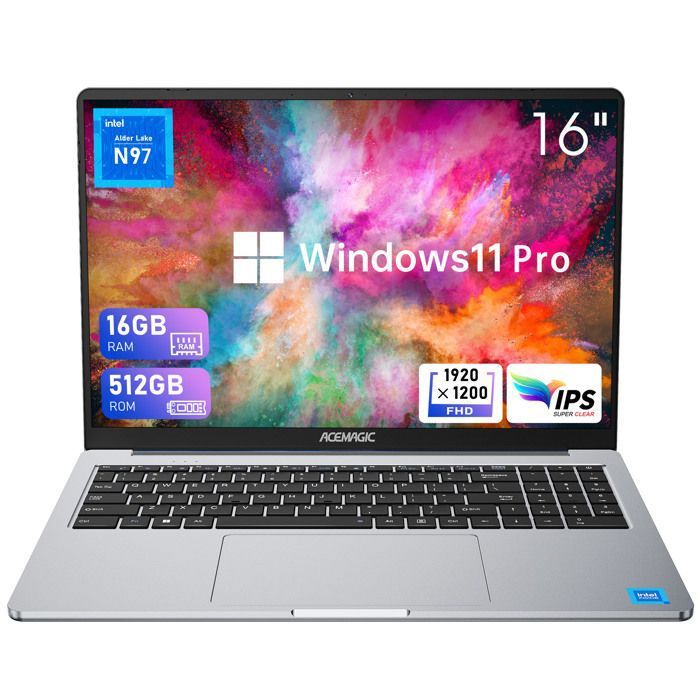 PC Portable 16 ACEMAGIC AceBook 16 16Go RAM 512Go SSD Extension 2TB intel N97(Jusquà 360 GHz)Dépasser N95 WiFi BT5.0 Laptop