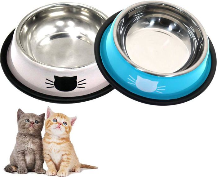Gamelle pour chat en 2 pièces, gamelle pour chat en acier inoxydable, mangeoire et abreuvoir pour chat, chiot, hamster, lapin, peti