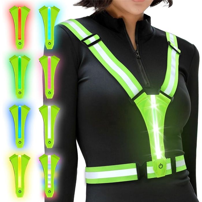 Gilet De Course LED Réfléchissant Rechargeable USB Haute Visibilité Vert