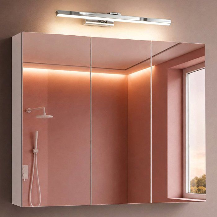 doporro Armoire Murale Salle de Bains avec Miroir et Lampe Strahlenschön Chromé Placard de Rangement Blanc Mat en Bois 100 cm